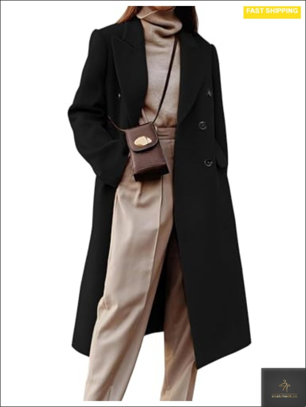 Womens Long Wool Peacoat Double Breasted Trench Coat Fall Winter